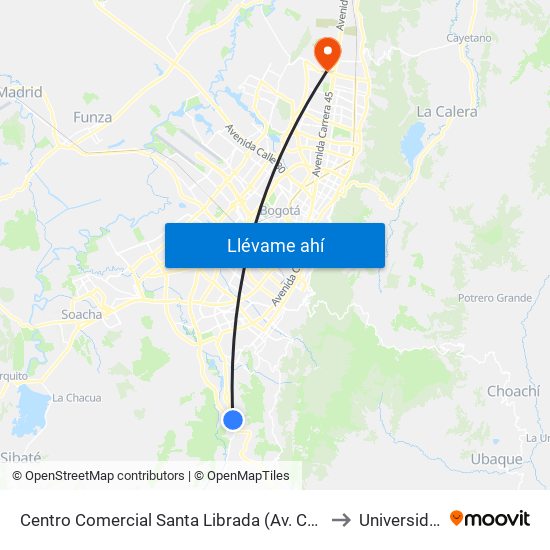Centro Comercial Santa Librada (Av. Caracas - Cl 74c Sur) (A) to Universidad Ecci map