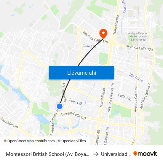 Montessori British School (Av. Boyacá - Cl 128) to Universidad Ecci map