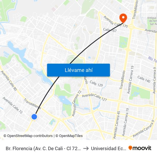 Br. Florencia (Av. C. De Cali - Cl 72b) to Universidad Ecci map