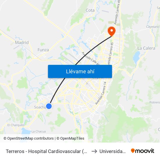 Terreros - Hospital Cardiovascular (Lado Norte) to Universidad Ecci map