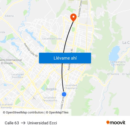 Calle 63 to Universidad Ecci map