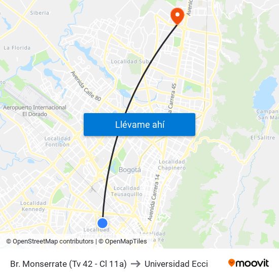 Br. Monserrate (Tv 42 - Cl 11a) to Universidad Ecci map