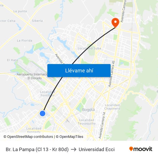 Br. La Pampa (Cl 13 - Kr 80d) to Universidad Ecci map