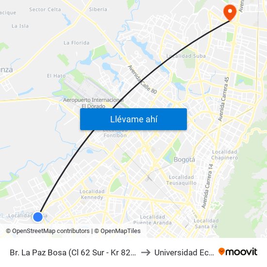 Br. La Paz Bosa (Cl 62 Sur - Kr 82c) to Universidad Ecci map