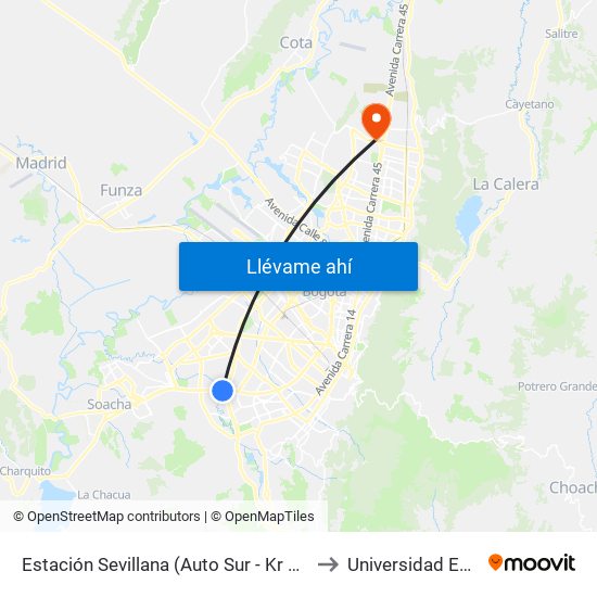 Estación Sevillana (Auto Sur - Kr 57) to Universidad Ecci map