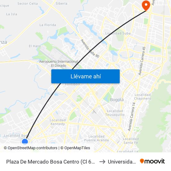 Plaza De Mercado Bosa Centro (Cl 63 Sur - Kr 80h) to Universidad Ecci map