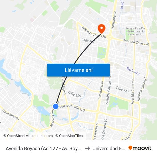 Avenida Boyacá (Ac 127 - Av. Boyacá) to Universidad Ecci map