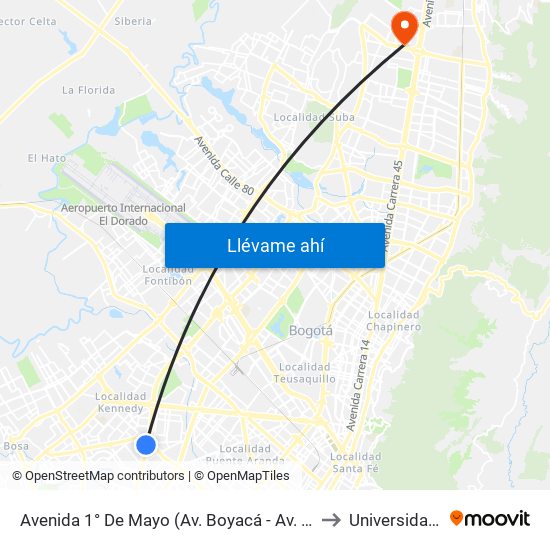 Avenida 1° De Mayo (Av. Boyacá - Av. 1 De Mayo) (A) to Universidad Ecci map
