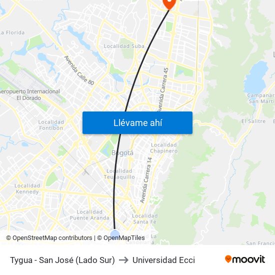 Tygua - San José (Lado Sur) to Universidad Ecci map