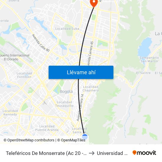 Teleféricos De Monserrate (Ac 20 - Kr 1) to Universidad Ecci map