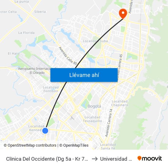 Clínica Del Occidente (Dg 5a - Kr 72 Bis) to Universidad Ecci map