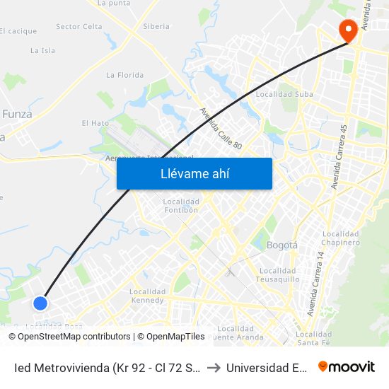 Ied Metrovivienda (Kr 92 - Cl 72 Sur) to Universidad Ecci map