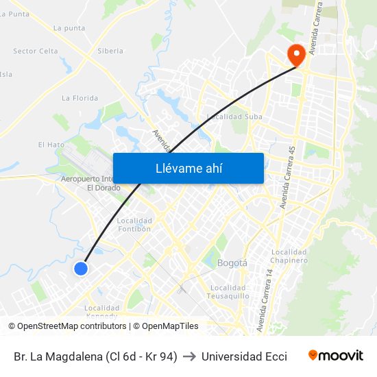 Br. La Magdalena (Cl 6d - Kr 94) to Universidad Ecci map