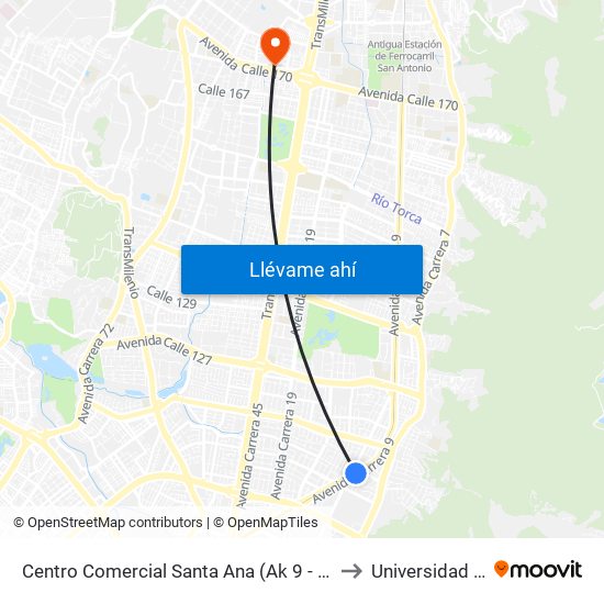 Centro Comercial Santa Ana (Ak 9 - Dg 108a) to Universidad Ecci map
