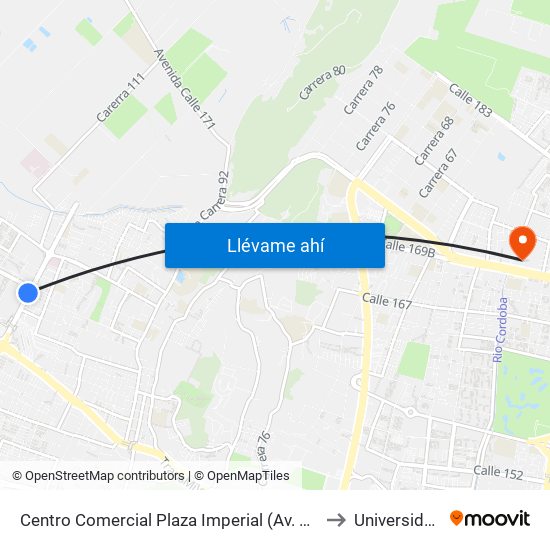 Centro Comercial Plaza Imperial (Av. C. De Cali - Cl 151c) to Universidad Ecci map