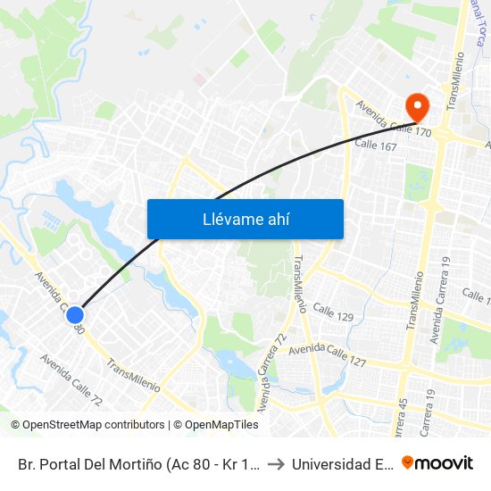 Br. Portal Del Mortiño (Ac 80 - Kr 109a) to Universidad Ecci map