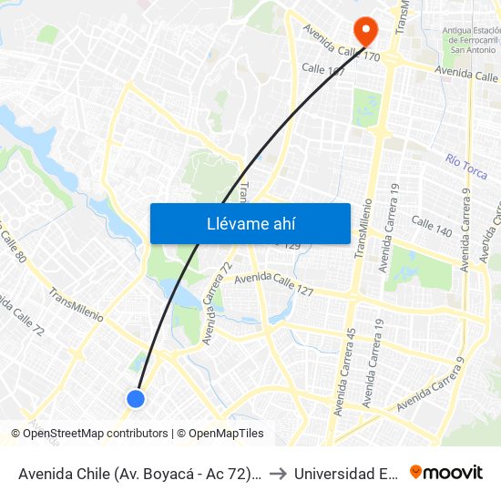 Avenida Chile (Av. Boyacá - Ac 72) (B) to Universidad Ecci map