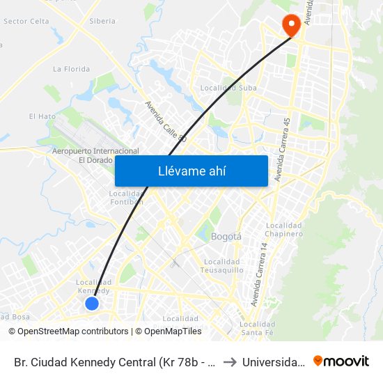 Br. Ciudad Kennedy Central (Kr 78b - Cl 35c Sur) (A) to Universidad Ecci map