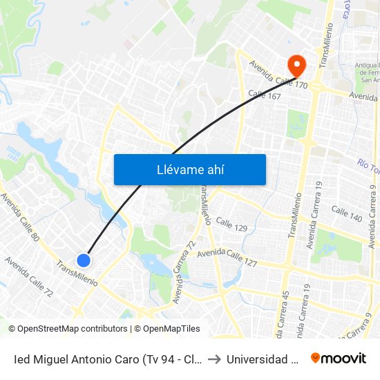 Ied Miguel Antonio Caro (Tv 94 - Cl 82a) to Universidad Ecci map