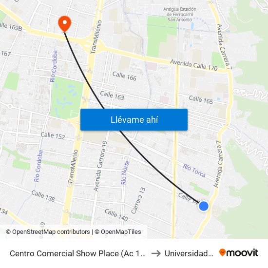 Centro Comercial Show Place (Ac 147 - Ak 7) to Universidad Ecci map