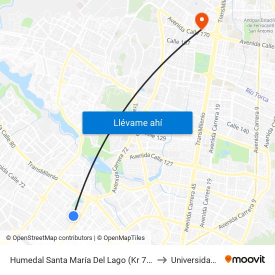 Humedal Santa María Del Lago (Kr 73a - Cl 72a) to Universidad Ecci map