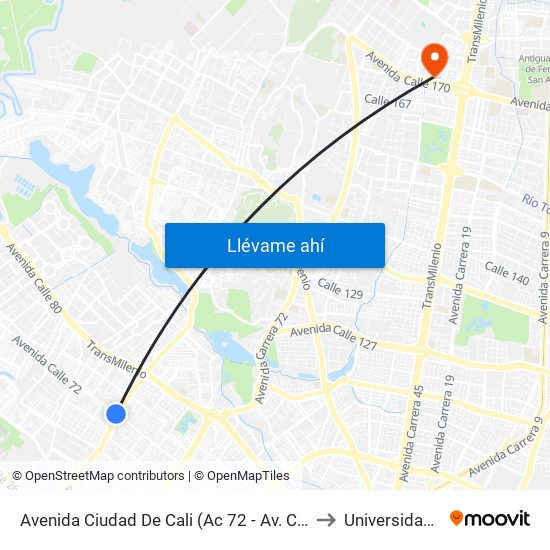 Avenida Ciudad De Cali (Ac 72 - Av. C. De Cali) (C) to Universidad Ecci map