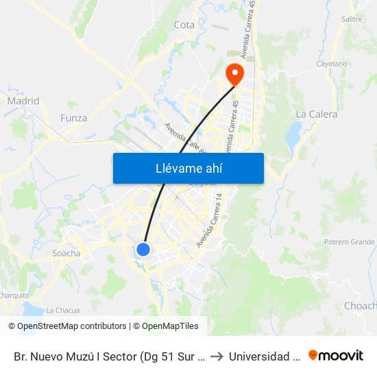 Br. Nuevo Muzú I Sector (Dg 51 Sur - Kr 54) to Universidad Ecci map