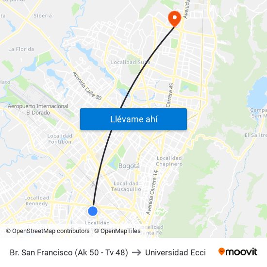 Br. San Francisco (Ak 50 - Tv 48) to Universidad Ecci map