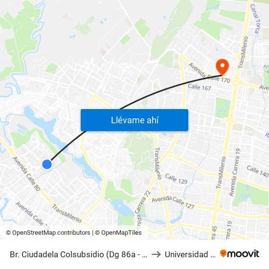 Br. Ciudadela Colsubsidio (Dg 86a - Kr 111a) to Universidad Ecci map