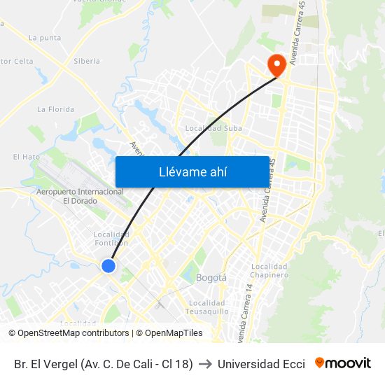 Br. El Vergel (Av. C. De Cali - Cl 18) to Universidad Ecci map