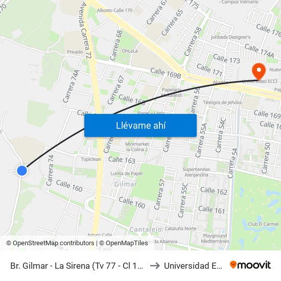 Br. Gilmar - La Sirena (Tv 77 - Cl 160) to Universidad Ecci map
