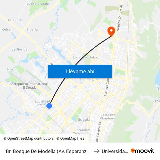 Br. Bosque De Modelia (Av. Esperanza - Av. C. De Cali) to Universidad Ecci map