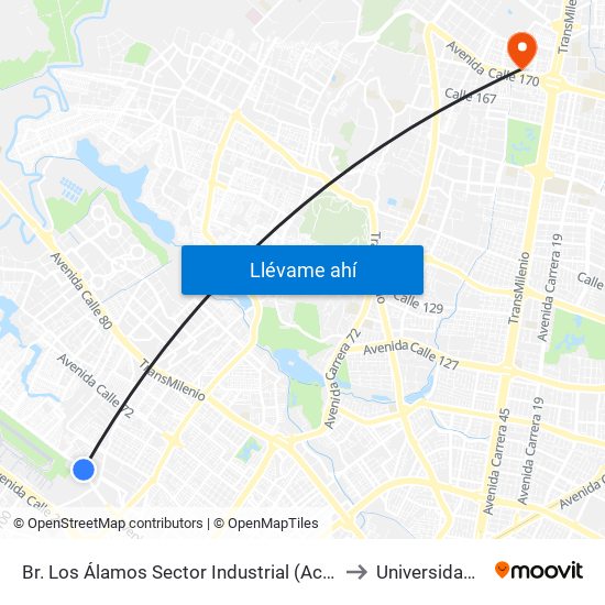 Br. Los Álamos Sector Industrial (Ac 63 - Ak 96) to Universidad Ecci map