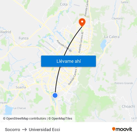 Socorro to Universidad Ecci map