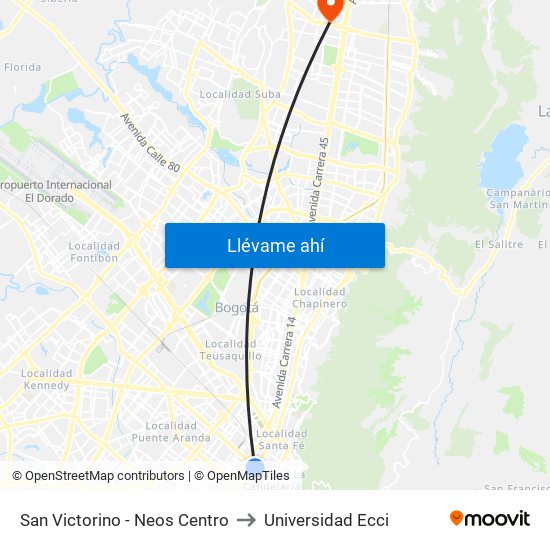 San Victorino - Neos Centro to Universidad Ecci map