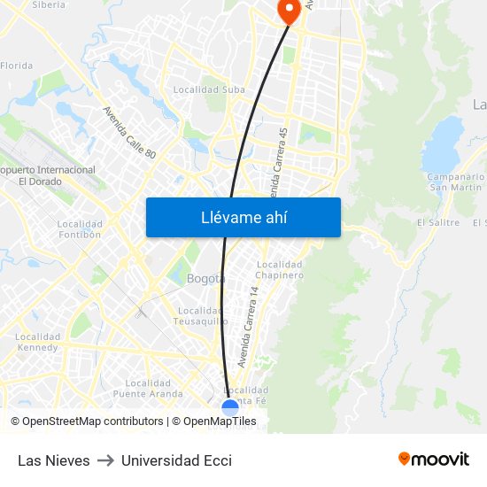 Las Nieves to Universidad Ecci map