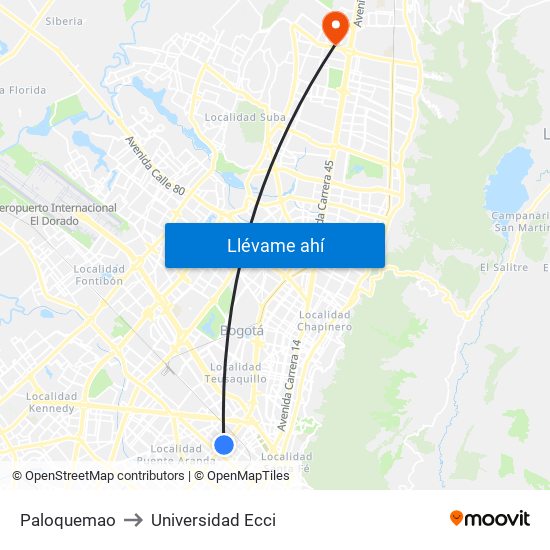 Paloquemao to Universidad Ecci map