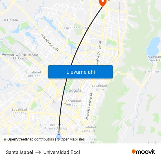 Santa Isabel to Universidad Ecci map