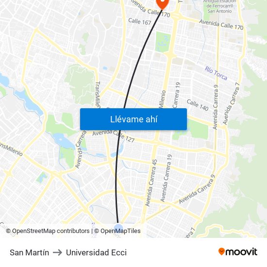 San Martín to Universidad Ecci map