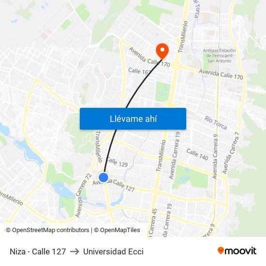 Niza - Calle 127 to Universidad Ecci map