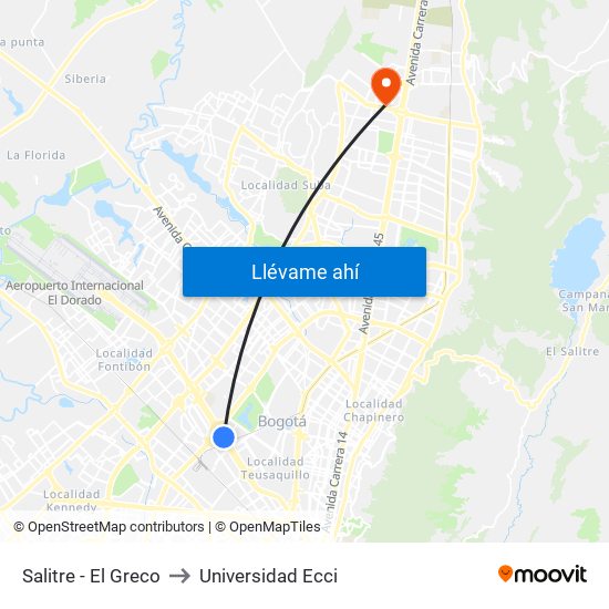 Salitre - El Greco to Universidad Ecci map