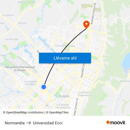 Normandía to Universidad Ecci map