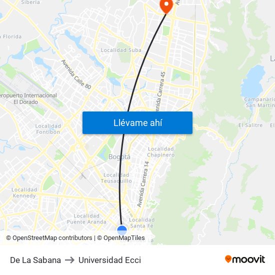 De La Sabana to Universidad Ecci map