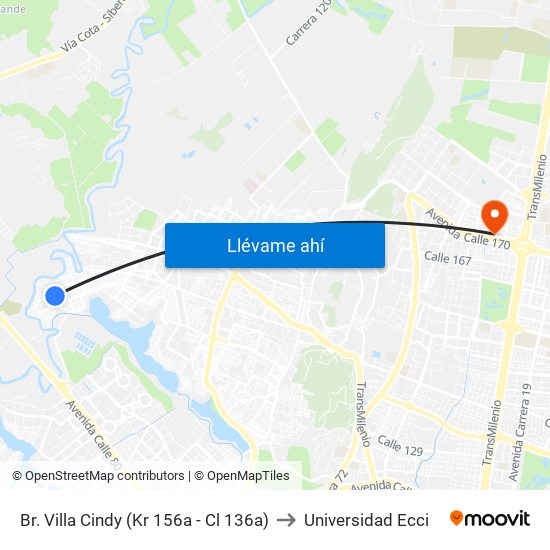 Br. Villa Cindy (Kr 156a - Cl 136a) to Universidad Ecci map