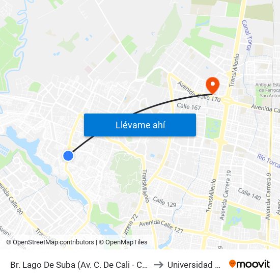 Br. Lago De Suba (Av. C. De Cali - Cl 130) to Universidad Ecci map
