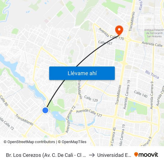 Br. Los Cerezos (Av. C. De Cali - Cl 90a) to Universidad Ecci map