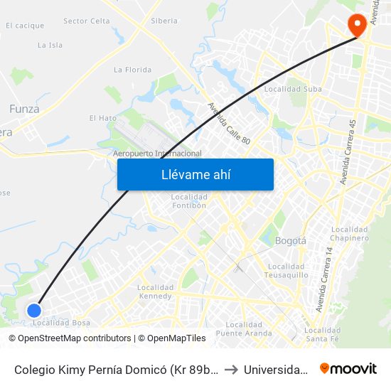 Colegio Kimy Pernía Domicó (Kr 89b - Cl 82 Sur) to Universidad Ecci map