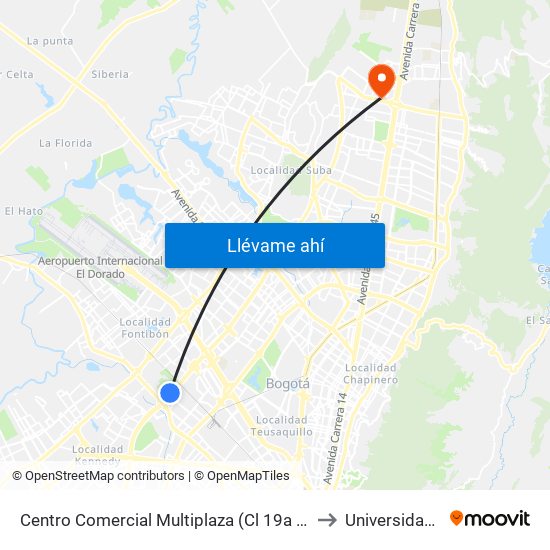 Centro Comercial Multiplaza (Cl 19a - Av. Boyacá) to Universidad Ecci map
