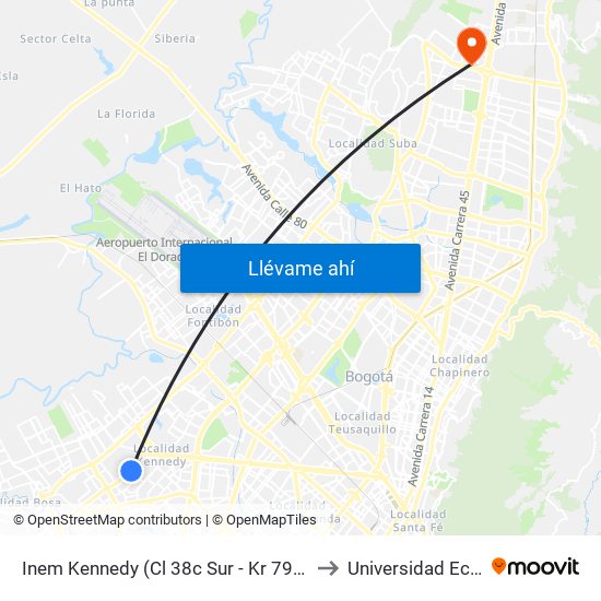 Inem Kennedy (Cl 38c Sur - Kr 79g) to Universidad Ecci map