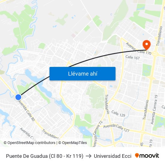 Puente De Guadua (Cl 80 - Kr 119) to Universidad Ecci map